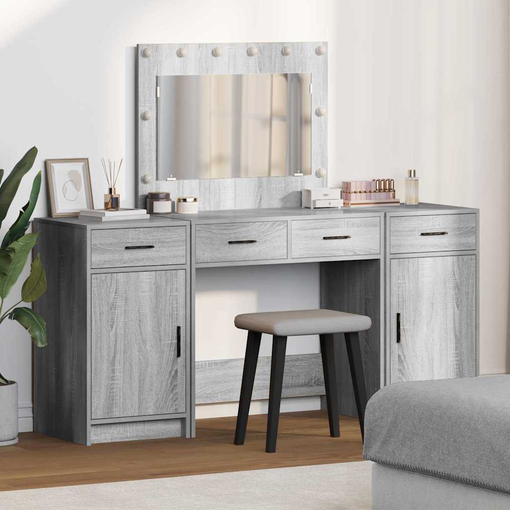 vidaXL Dressing Table 3 pcs Grey 78.5 x 41 x 135 cm Engineered Wood