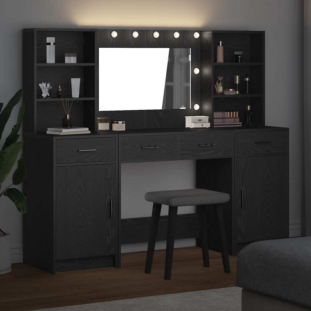 vidaXL Dressing Table Set 3 pcs Black Oak Engineered Wood