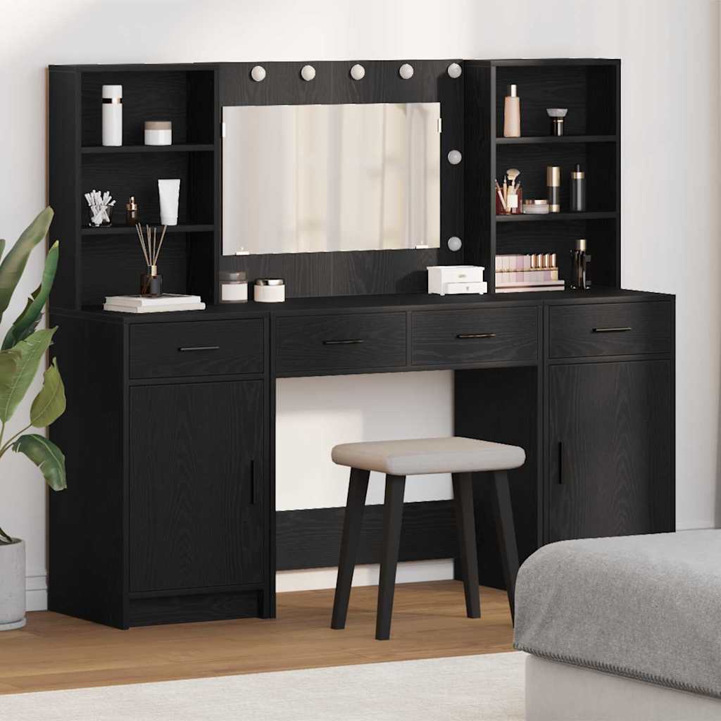 vidaXL Dressing Table Set 3 pcs Black Oak Engineered Wood