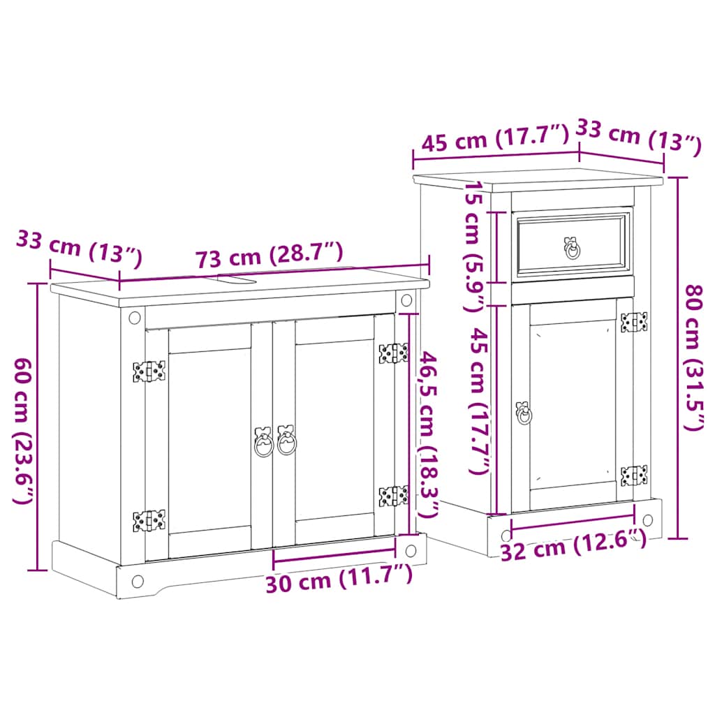 vidaXL 2 Piece Bathroom Furniture Set "Corona" Solid Wood Pine