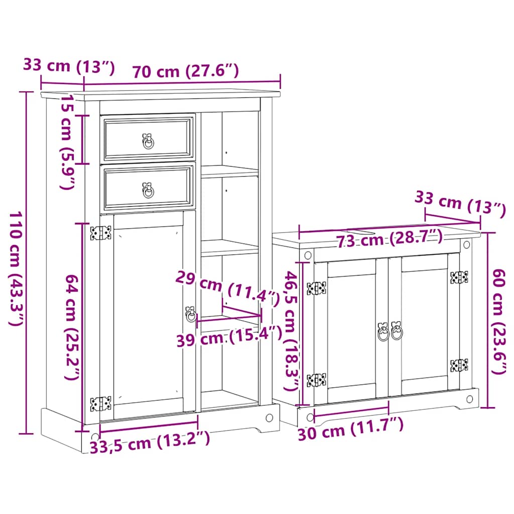 vidaXL 2 Piece Bathroom Furniture Set Corona Solid Wood Pine