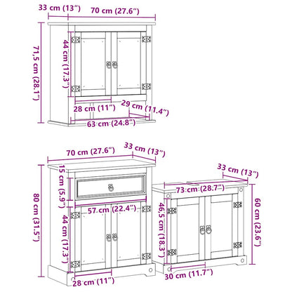 vidaXL 3 Piece Bathroom Furniture Set Corona Solid Wood Pine