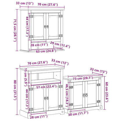 vidaXL 3 Piece Bathroom Furniture Set Corona Solid Wood Pine