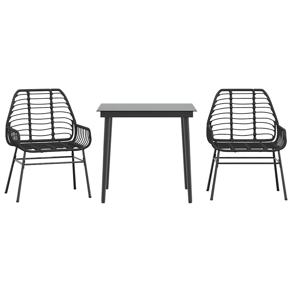 vidaXL 3 Piece Garden Dining Set Black Poly Rattan Glass