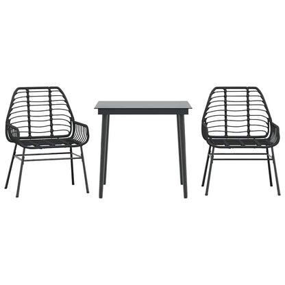 vidaXL 3 Piece Garden Dining Set Black Poly Rattan Glass