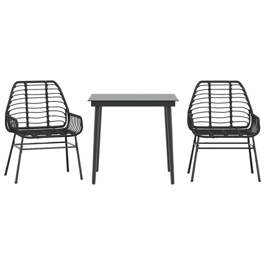 vidaXL 3 Piece Garden Dining Set Black Poly Rattan Glass