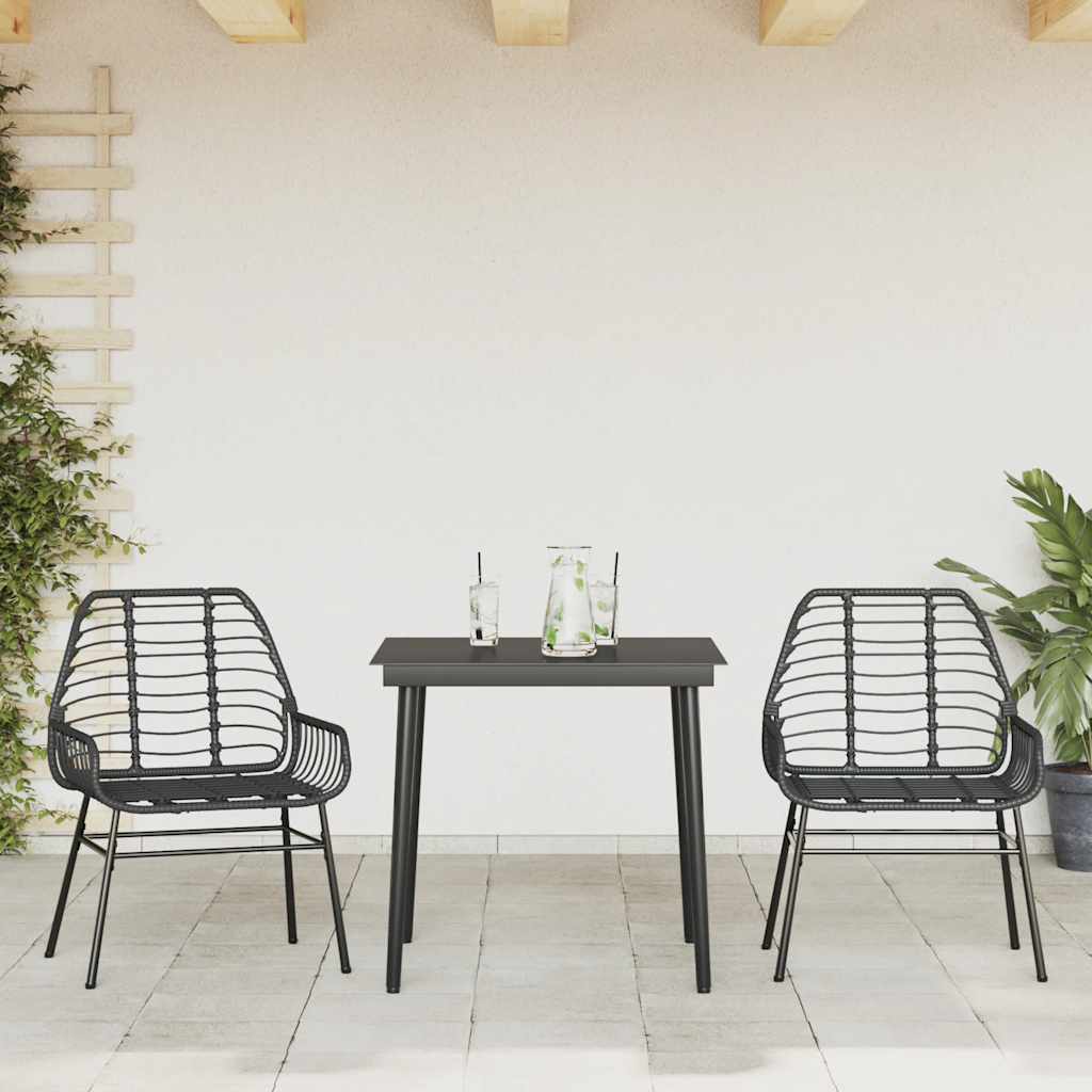 vidaXL 3 Piece Garden Dining Set Black Poly Rattan Glass