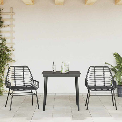 vidaXL 3 Piece Garden Dining Set Black Poly Rattan Glass