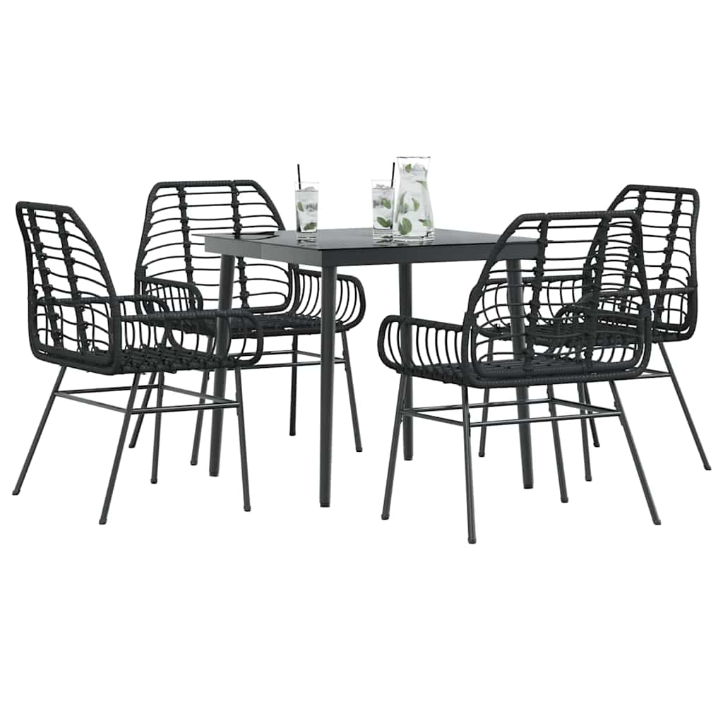 vidaXL 5 Piece Garden Dining Set Black Poly Rattan Glass