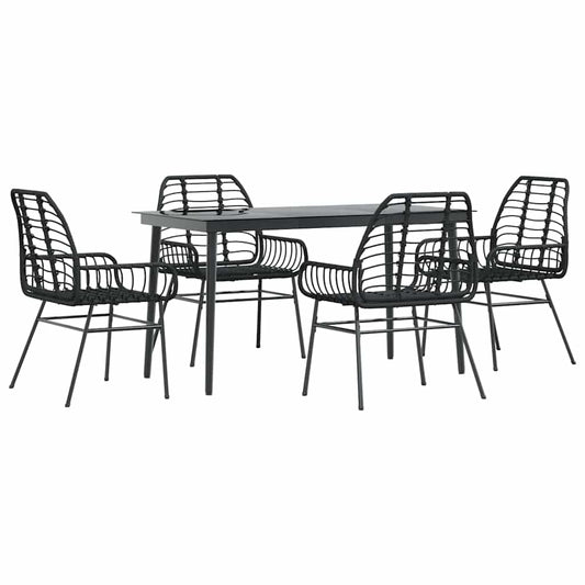 vidaXL 5 Piece Garden Dining Set Black Poly Rattan Glass