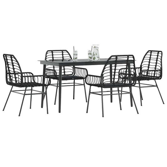 vidaXL 5 Piece Garden Dining Set Black Poly Rattan Glass
