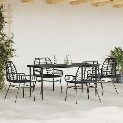 vidaXL 5 Piece Garden Dining Set Black Poly Rattan Glass
