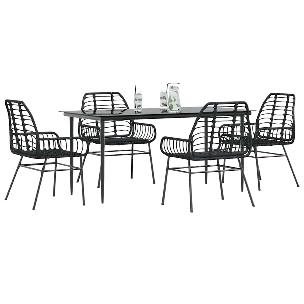 vidaXL 5 Piece Garden Dining Set Black Poly Rattan Glass