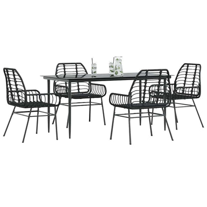 vidaXL 5 Piece Garden Dining Set Black Poly Rattan Glass