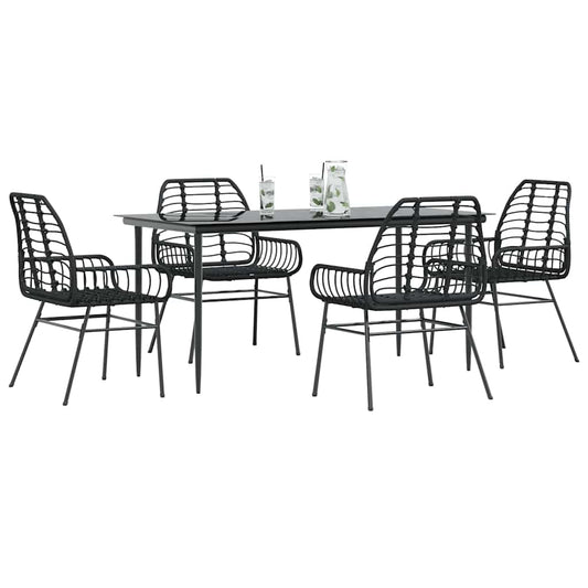 vidaXL 5 Piece Garden Dining Set Black Poly Rattan Glass