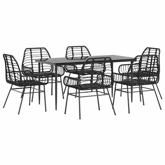 vidaXL 7 Piece Garden Dining Set Black Poly Rattan Glass
