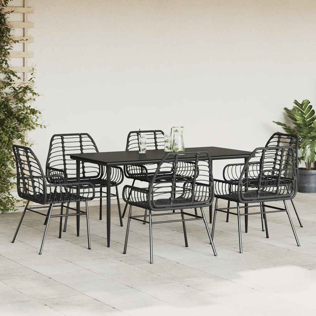 vidaXL 7 Piece Garden Dining Set Black Poly Rattan Glass
