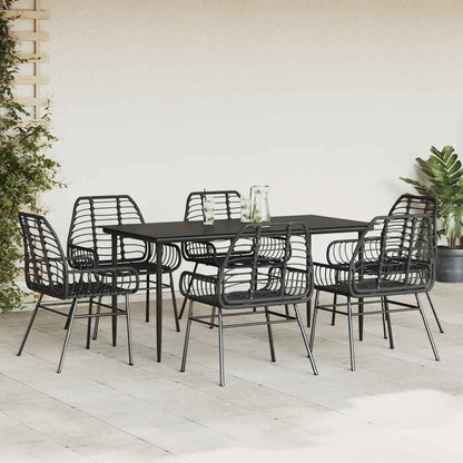 vidaXL 7 Piece Garden Dining Set Black Poly Rattan Glass