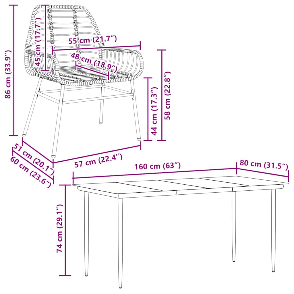 vidaXL 7 Piece Garden Dining Set Black Poly Rattan Glass