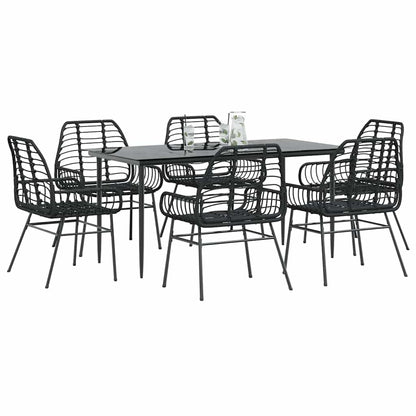 vidaXL 7 Piece Garden Dining Set Black Poly Rattan Glass