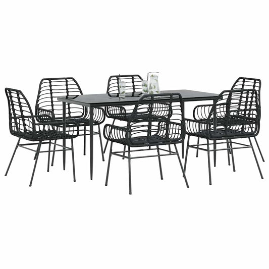 vidaXL 7 Piece Garden Dining Set Black Poly Rattan Glass