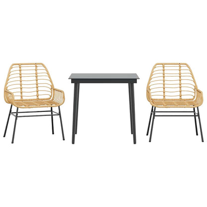 vidaXL 3 Piece Garden Dining Set Brown Poly Rattan Glass