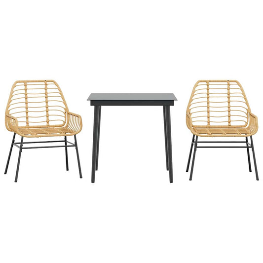 vidaXL 3 Piece Garden Dining Set Brown Poly Rattan Glass