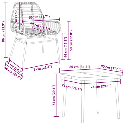 vidaXL 3 Piece Garden Dining Set Brown Poly Rattan Glass