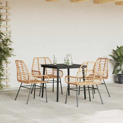vidaXL 5 Piece Garden Dining Set Brown Poly Rattan Glass