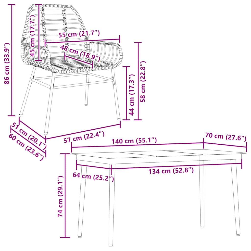 vidaXL 5 Piece Garden Dining Set Brown Poly Rattan Glass