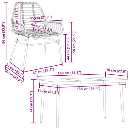 vidaXL 5 Piece Garden Dining Set Brown Poly Rattan Glass