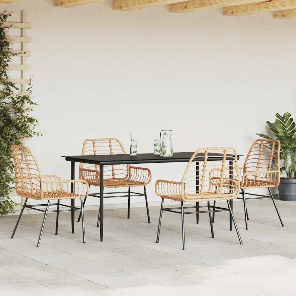 vidaXL 5 Piece Garden Dining Set Brown Poly Rattan Glass