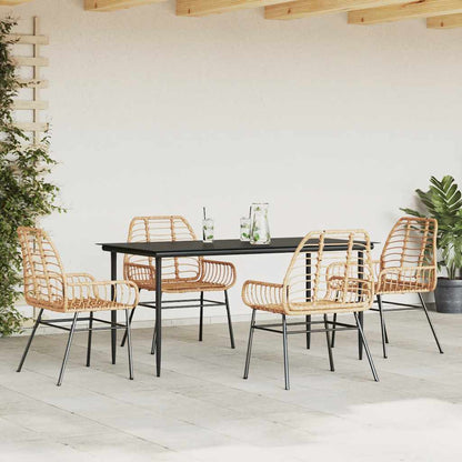 vidaXL 5 Piece Garden Dining Set Brown Poly Rattan Glass