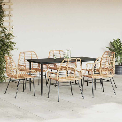 vidaXL 7 Piece Garden Dining Set Brown Poly Rattan Glass
