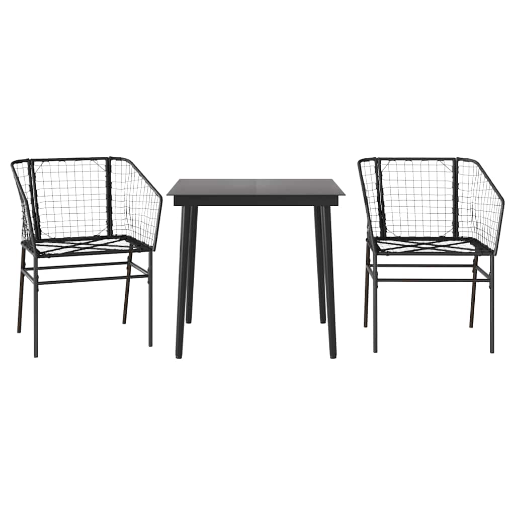 vidaXL 3 Piece Garden Dining Set Black Poly Rattan Glass