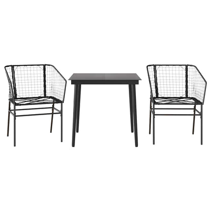 vidaXL 3 Piece Garden Dining Set Black Poly Rattan Glass
