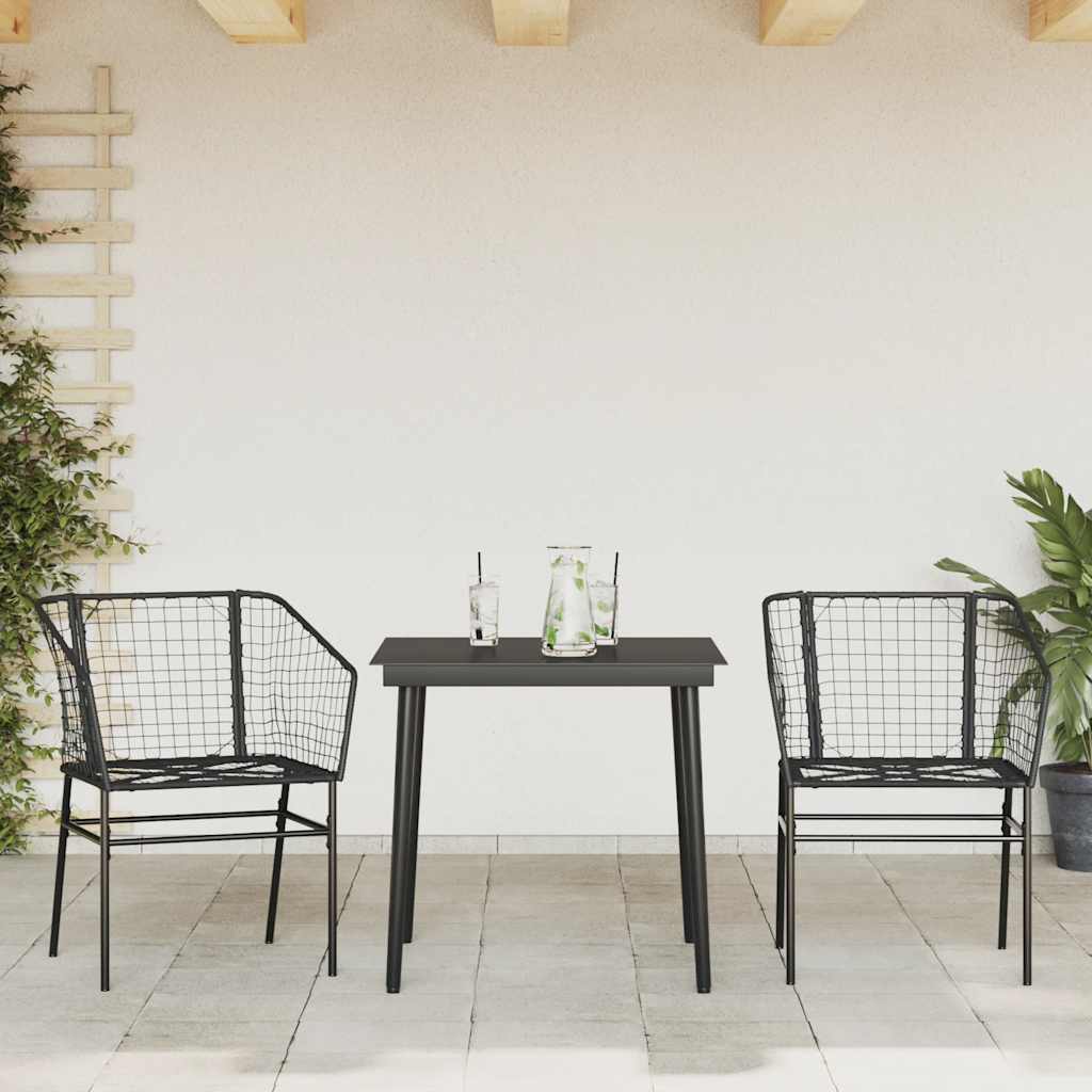 vidaXL 3 Piece Garden Dining Set Black Poly Rattan Glass