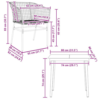 vidaXL 3 Piece Garden Dining Set Black Poly Rattan Glass