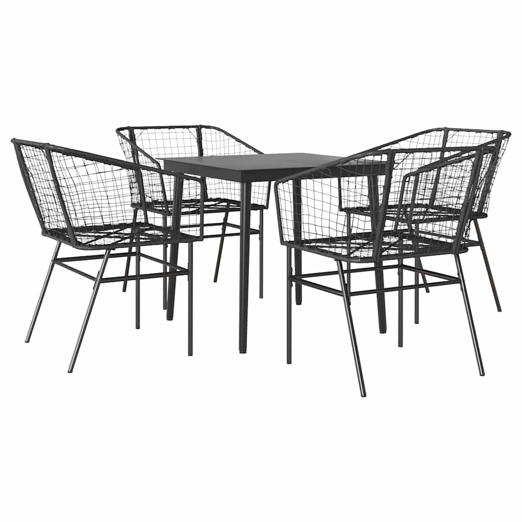vidaXL 5 Piece Garden Dining Set Black Poly Rattan Glass