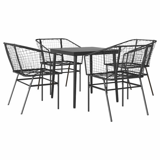 vidaXL 5 Piece Garden Dining Set Black Poly Rattan Glass