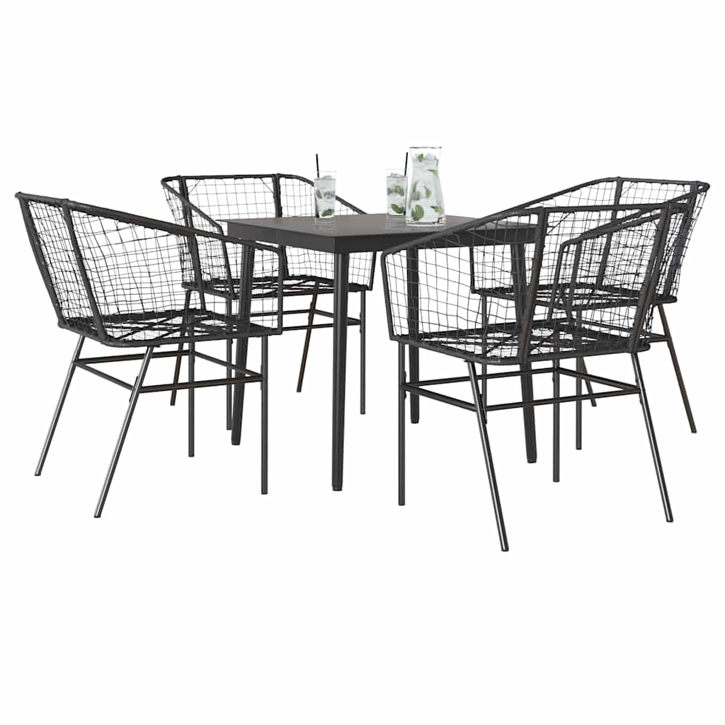 vidaXL 5 Piece Garden Dining Set Black Poly Rattan Glass