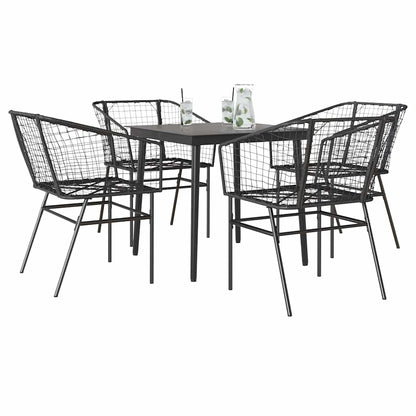 vidaXL 5 Piece Garden Dining Set Black Poly Rattan Glass