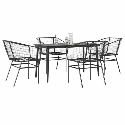 vidaXL 5 Piece Garden Dining Set Black Poly Rattan Glass