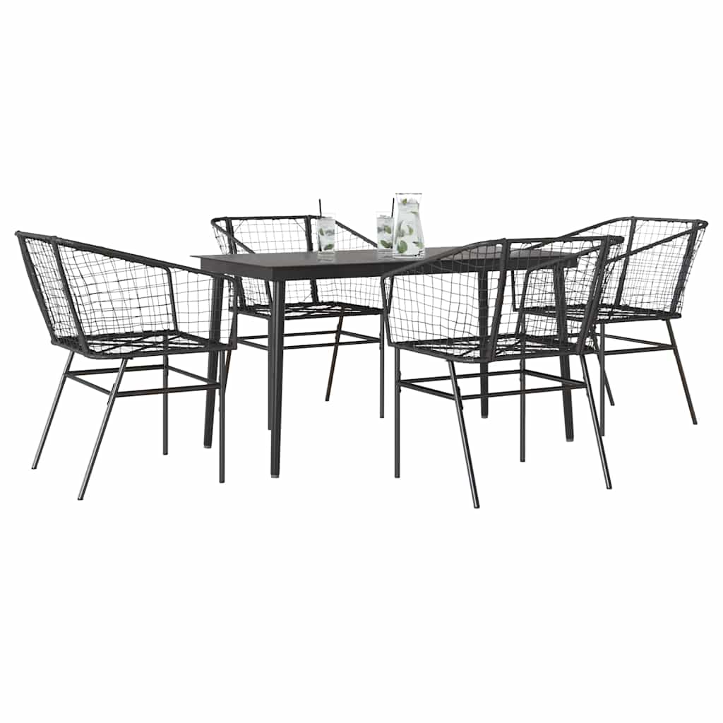 vidaXL 5 Piece Garden Dining Set Black Poly Rattan Glass