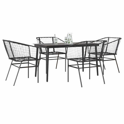 vidaXL 5 Piece Garden Dining Set Black Poly Rattan Glass