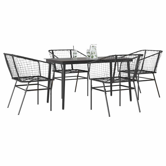 vidaXL 5 Piece Garden Dining Set Black Poly Rattan Glass
