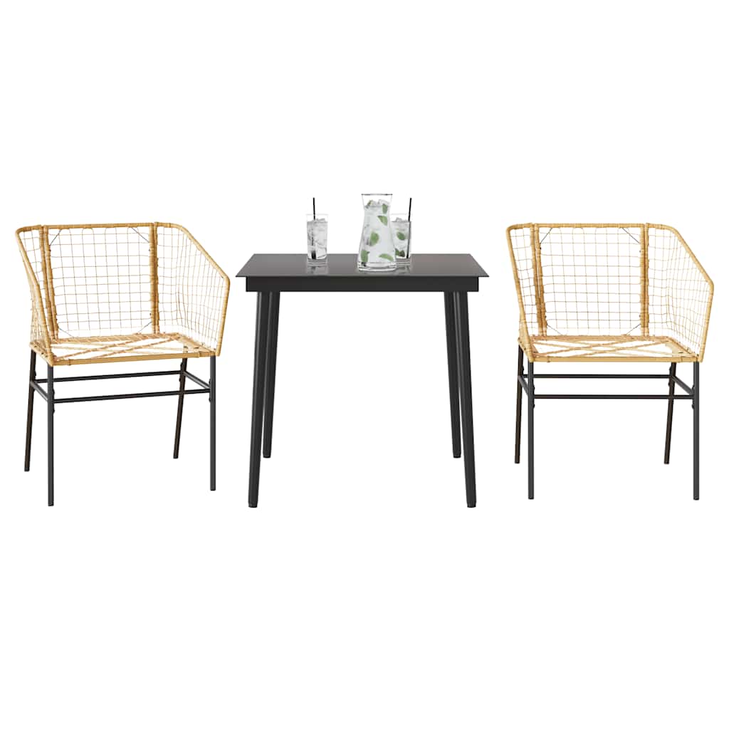 vidaXL 3 Piece Garden Dining Set Brown Poly Rattan Glass