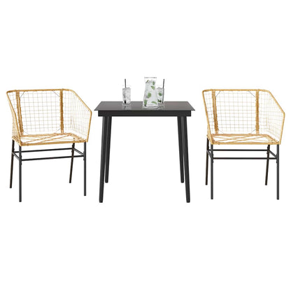 vidaXL 3 Piece Garden Dining Set Brown Poly Rattan Glass
