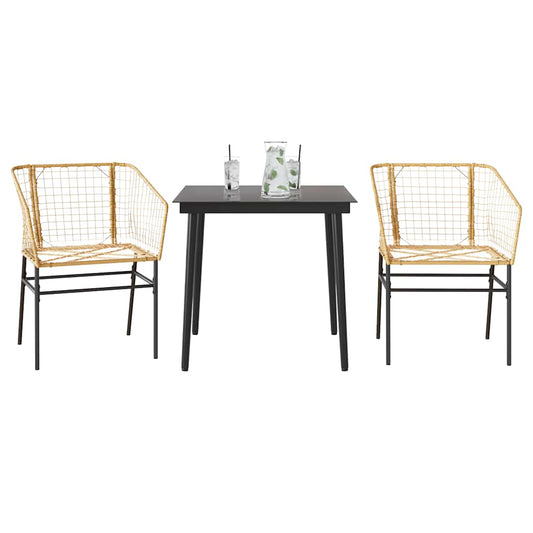 vidaXL 3 Piece Garden Dining Set Brown Poly Rattan Glass