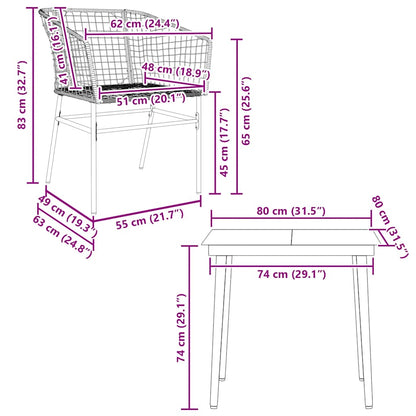 vidaXL 5 Piece Garden Dining Set Brown Poly Rattan Glass